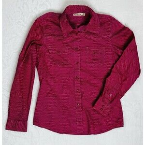 VINTAGE Rockies Long Sleeve Womens Med Pearl Snap Blouse Western Pink Polkadot